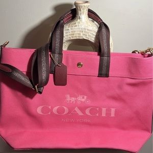 NWOT COACH New York Pink Canvas Tote 19” x 12”